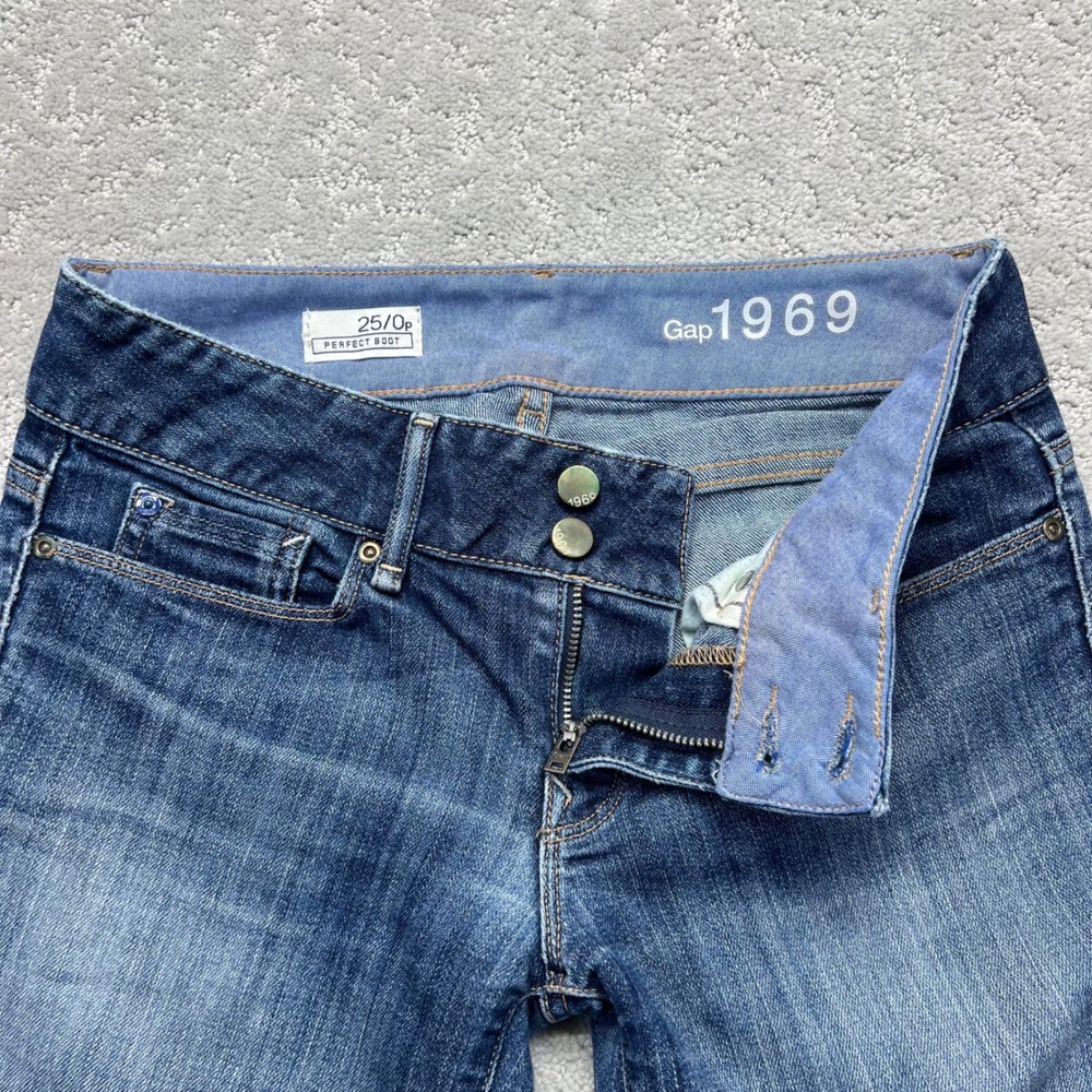 Gap 1969 Jeans Womens 25/0p Blue Denim Dark Stretch Low Rise Perfect Bootcut